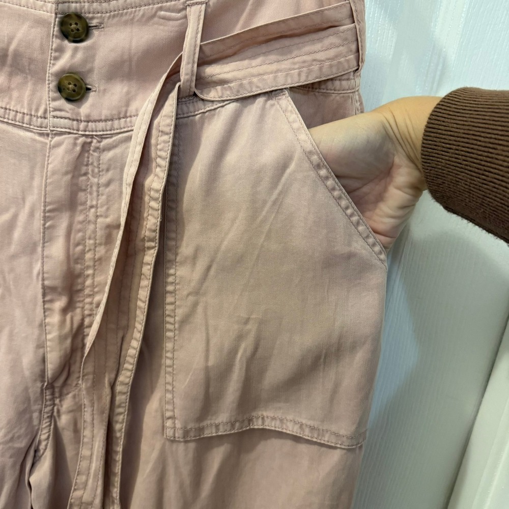 NWT Abercrombie & Fitch A&F Large High Rise Paperbag Belted Pants Mauve Pink - Picture 2 of 16